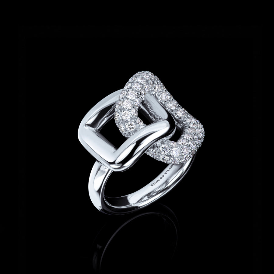Affinity 2 Link ring crafted in 18ct white gold, adorned with round brilliant cut pavé set diamonds by Stefano Canturi