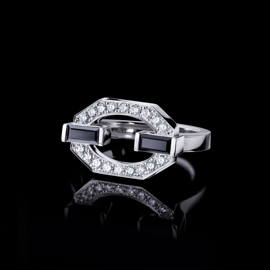 Athena diamond and Australian black sapphire ring in 18ct white gold by Stefano Canturi