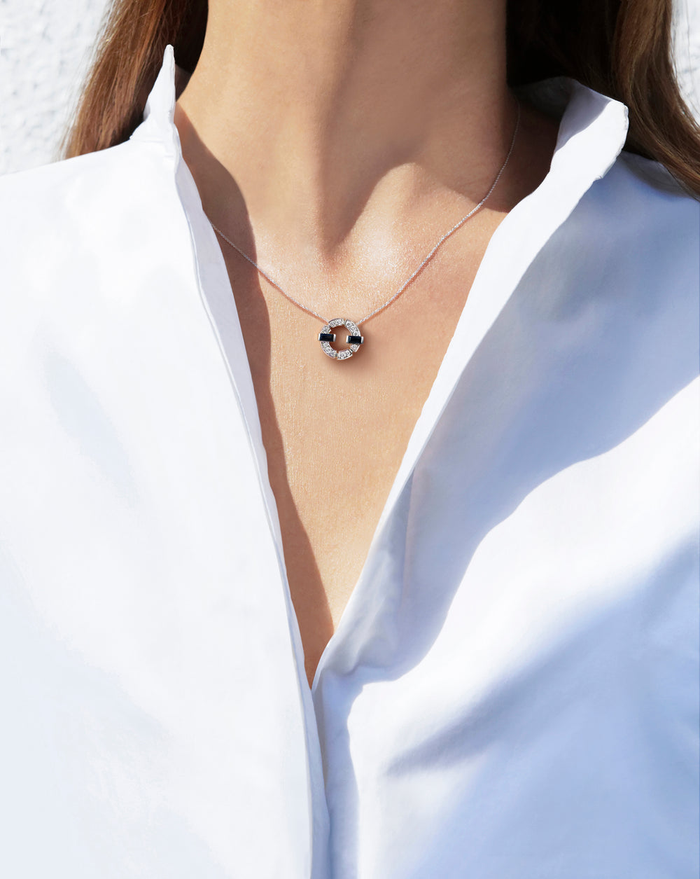 Regina single link diamond and Australian black sapphire necklace in 18ct white gold by Stefano Canturi