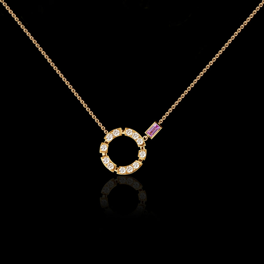 Regina diamond and pink sapphire necklace in 18ct yellow gold by Stefano Canturi