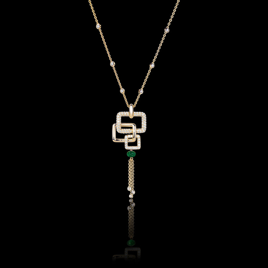 Affinity 3 Link diamond and green emerald bead neckpiece in 18ct yellow gold by Stefano Canturi