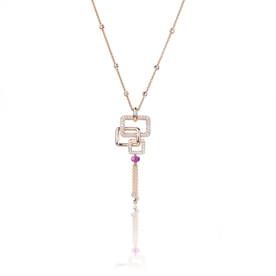 Affinity 3 Link diamond and rubellite bead neckpiece in pink gold by Stefano Canturi