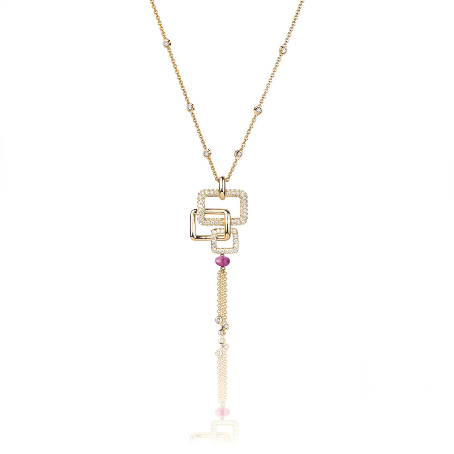 Affinity 3 Link diamond and rubellite bead neckpiece in yellow gold by Stefano Canturi