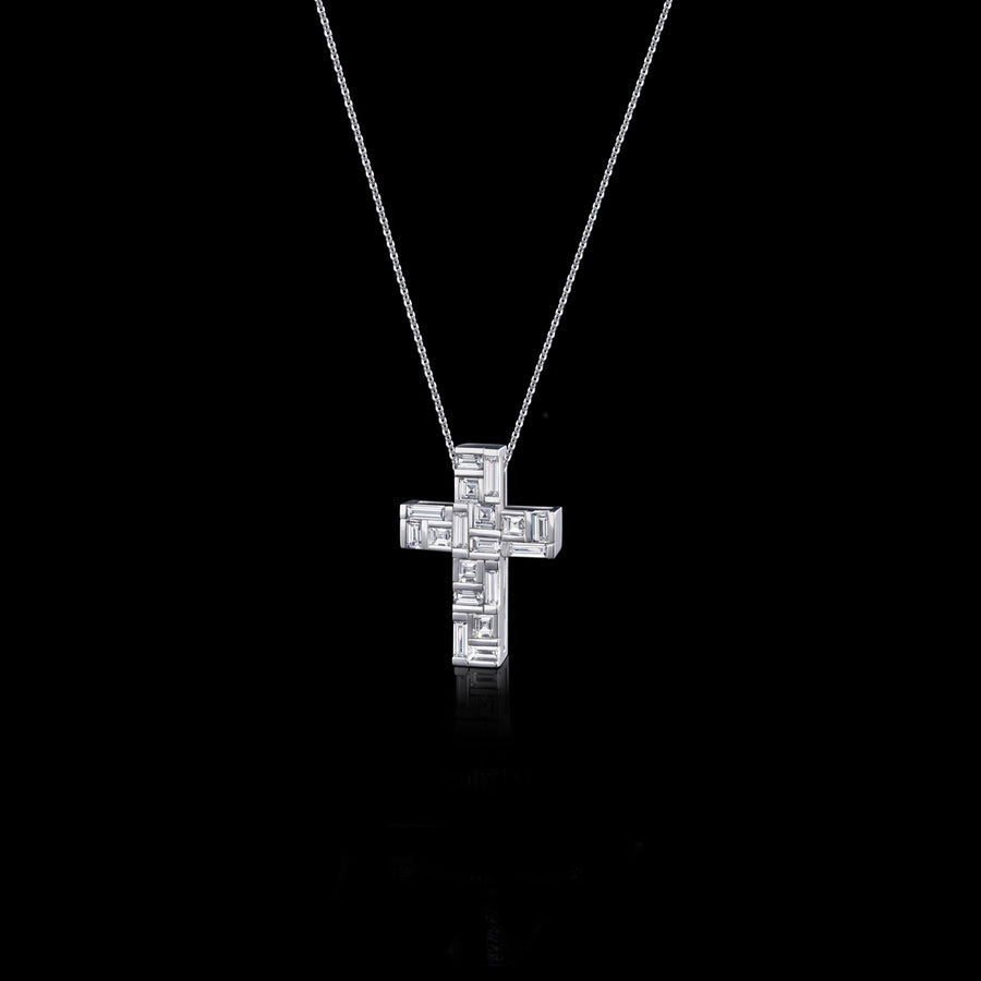 Cubism 18 set diamond cross necklace in 18ct white gold by Stefano Canturi