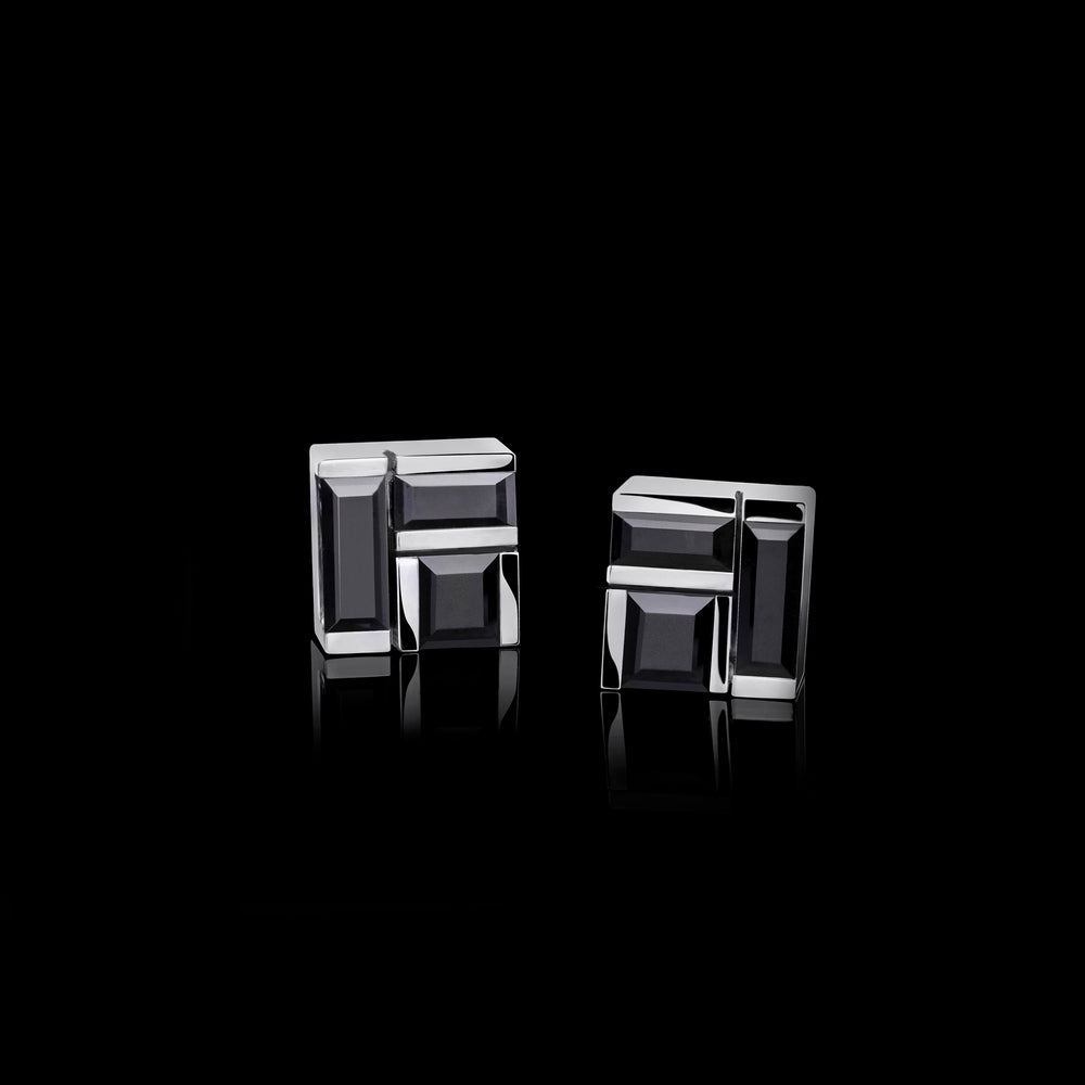 Cubism Australian black sapphire stud earrings set in 18ct white gold by Stefano Canturi