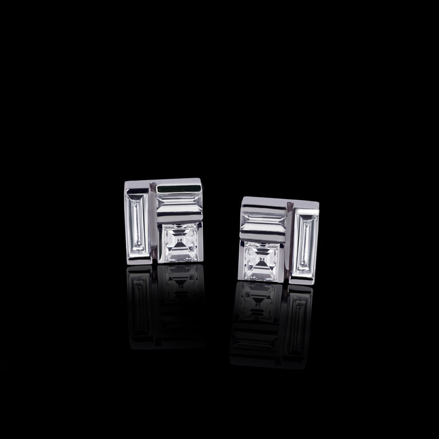 Cubism diamond stud earrings in 18ct white gold by Stefano Canturi