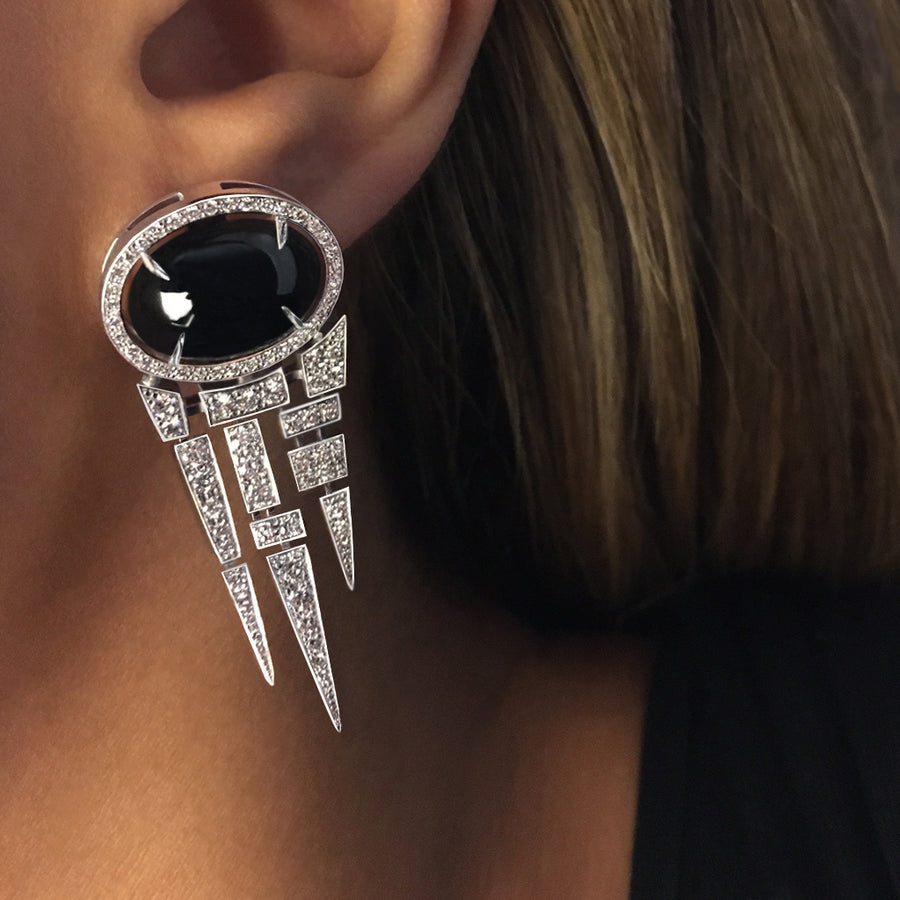 Cubism diamond and Australian black sapphire earrings in 18ct white gold by Stefano Canturi