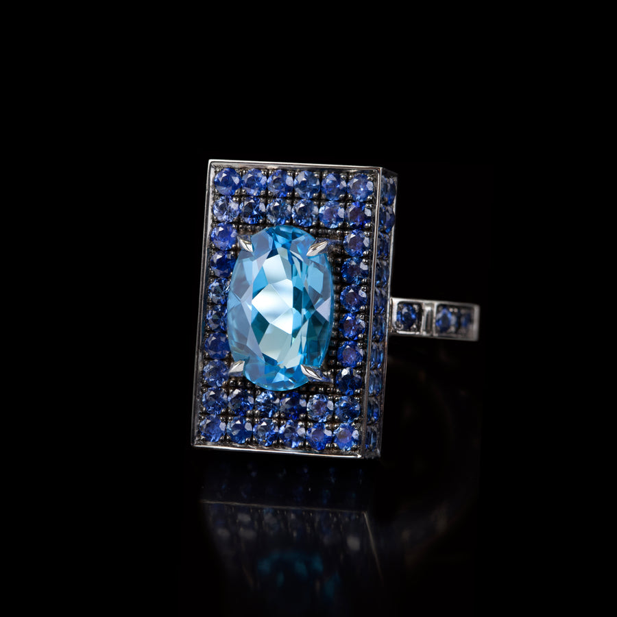 Captivo blue topaz and ceylon sapphire ring by Stefano Cantur