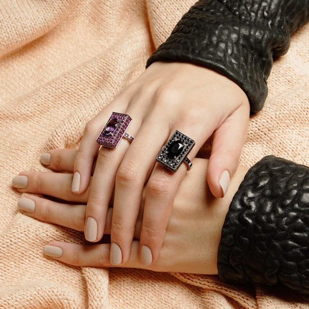 Captivo gemstone pink sapphire amethyst Australian black sapphire rings by Stefano Canturi