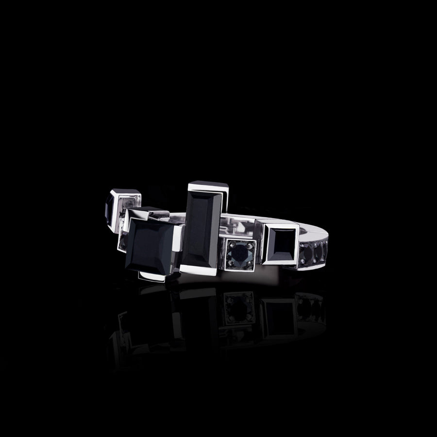 Cubism Radiant Australian black sapphire ring in 18ct white gold by Stefano Canturi