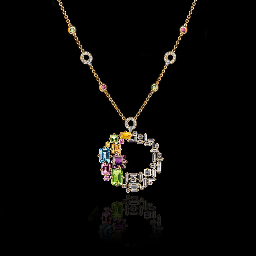 Cubism Colourburst Circular Gemstone Necklace in 18ct yellow gold by Stefano Canturi