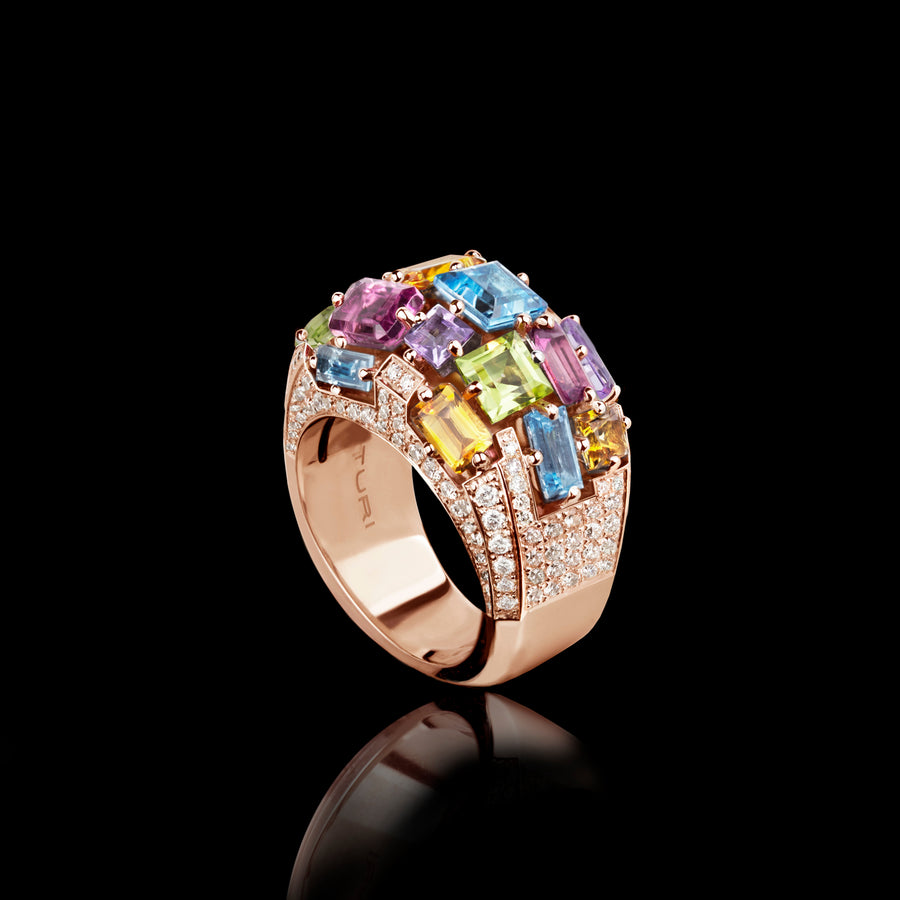 Cubism Colourburst Domed Diamond and Gemstone ring in 18ct pink gold by Stefano Canturi