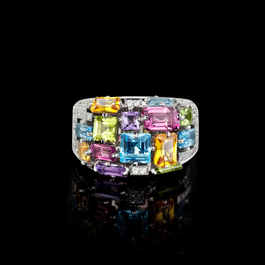 Cubism Colourburst Domed Diamond and Gemstone ring in 18ct white gold by Stefano Canturi