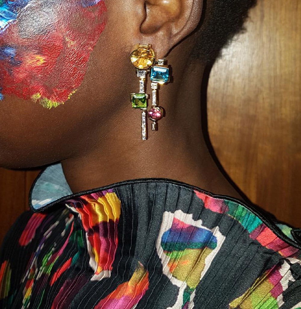 Cubism Colourburst drop earrings in 18ct yellow gold by Stefano Canturi
