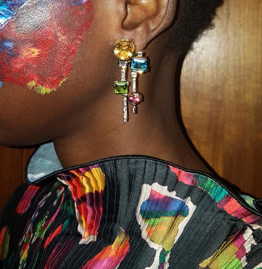 Cubism Colourburst drop earrings in 18ct yellow gold by Stefano Canturi