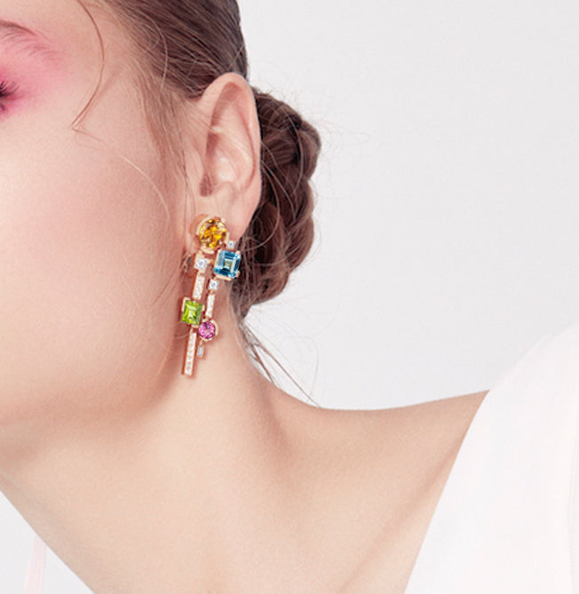 Cubism Colourburst drop earrings in 18ct yellow gold by Stefano Canturi