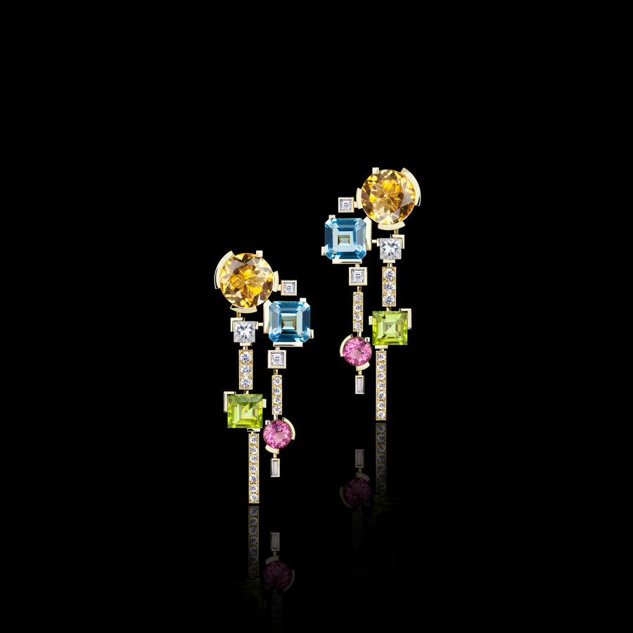 Cubism Colourburst drop earrings in 18ct yellow gold by Stefano Canturi