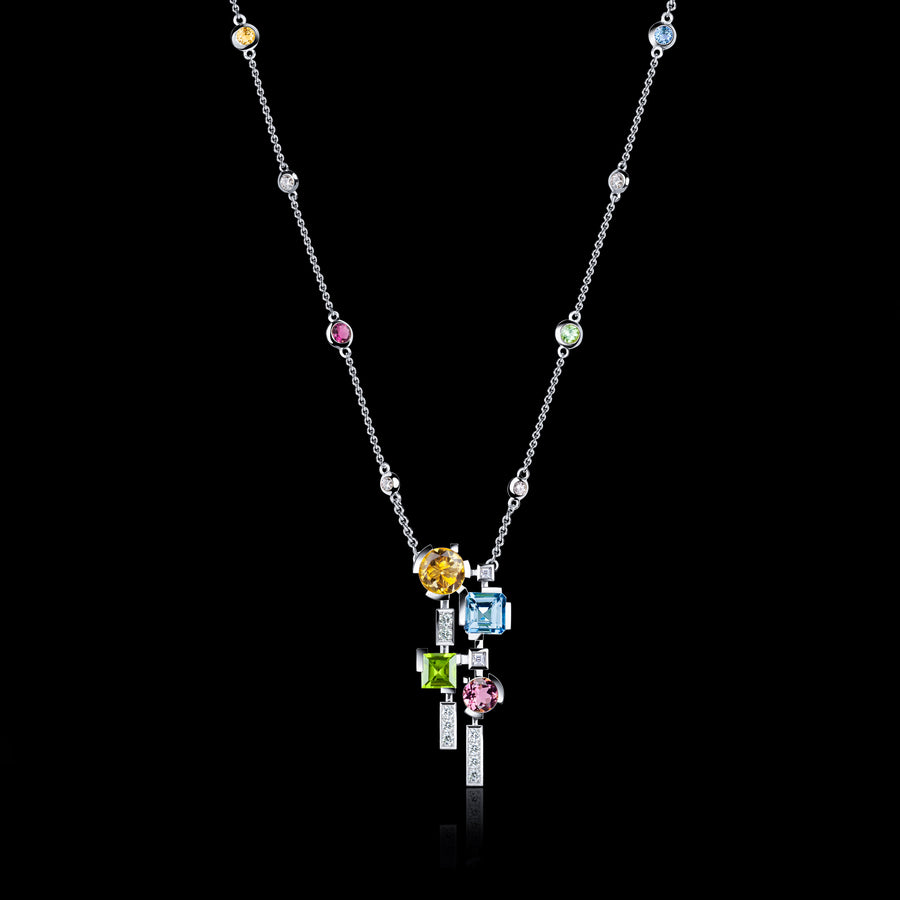 Cubism Colourburst Drop Necklace in 18ct White Gold by Stefano Canturi