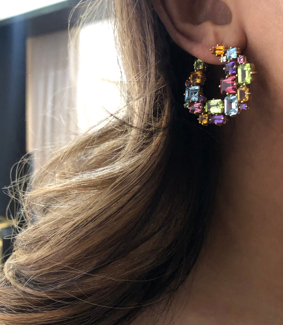 Cubism Colourburst Circular Gemstone Earrings