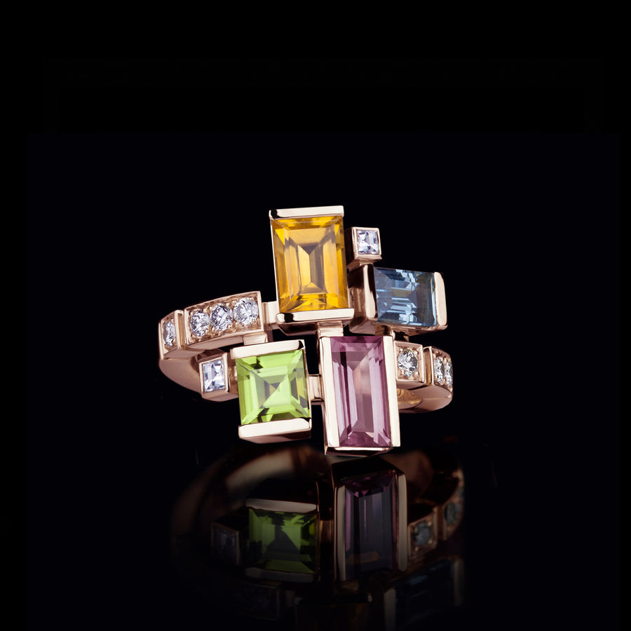 Cubism Colouburst gemstone ring in 18ct pink gold by Stefano Canturi