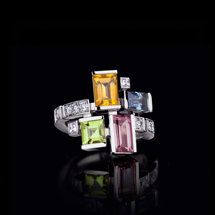 Cubism Colouburst gemstone ring in 18ct white gold by Stefano Canturi