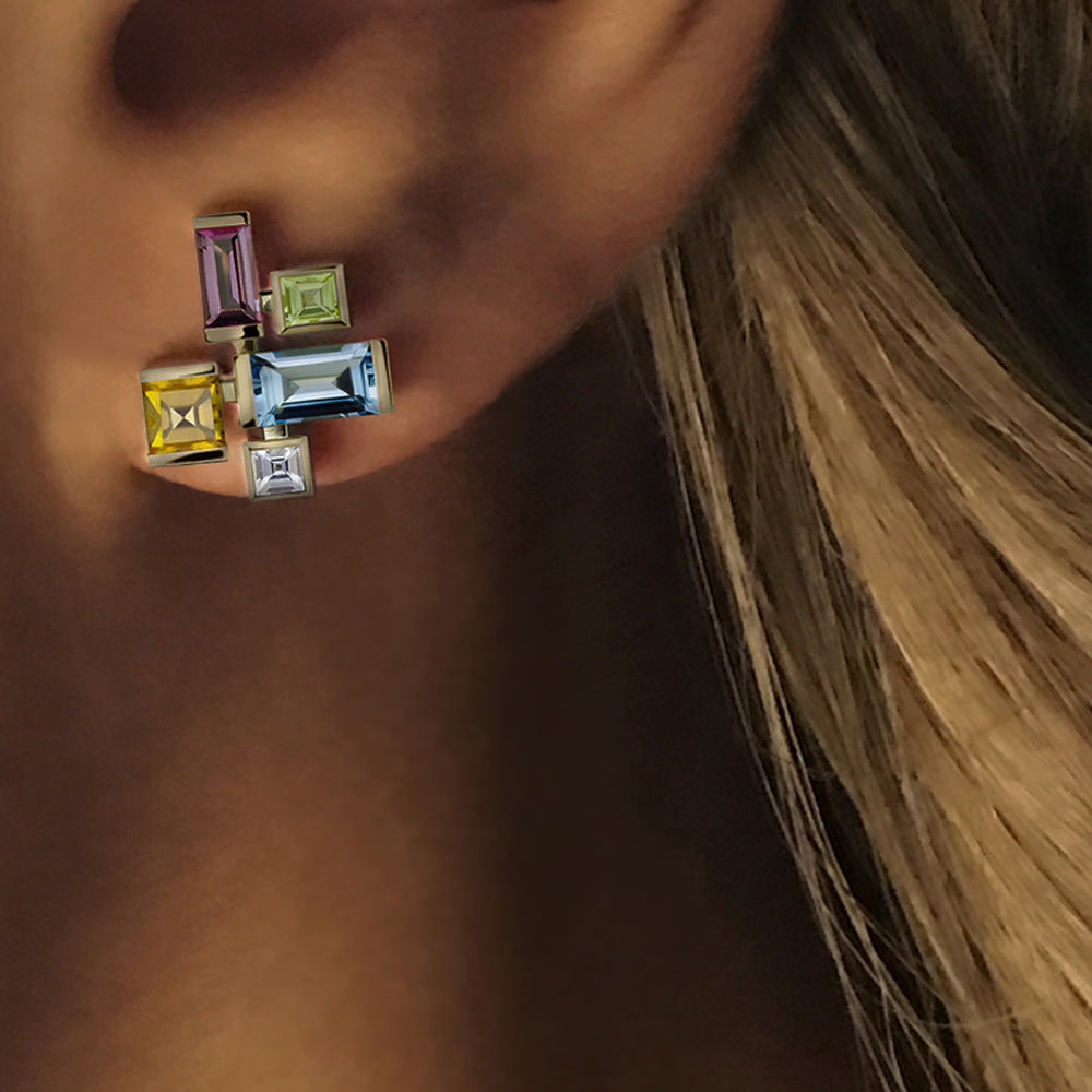 Cubism Colourburst small gemstone earrings in 18ct yellow gold by Stefano Canturi