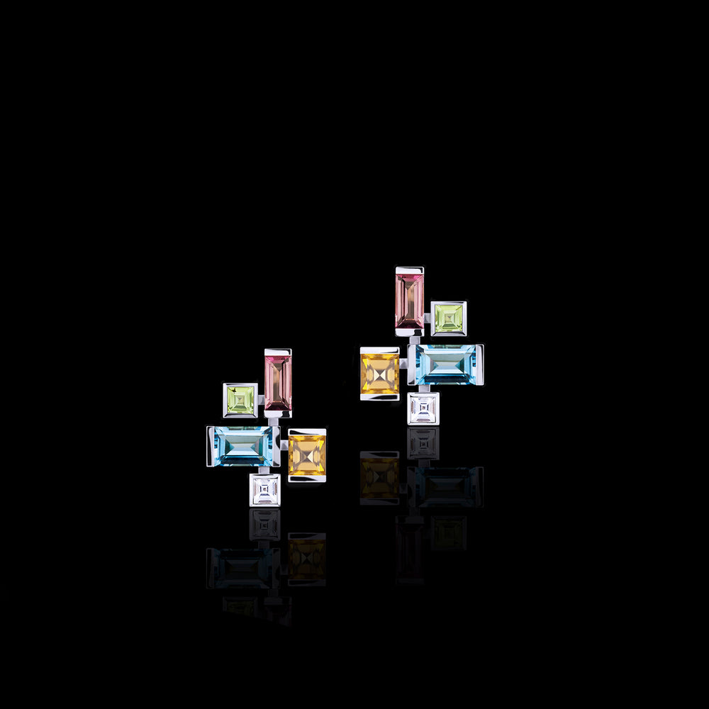 Cubism Colourburst small gemstone earrings in 18ct white gold by Stefano Canturi