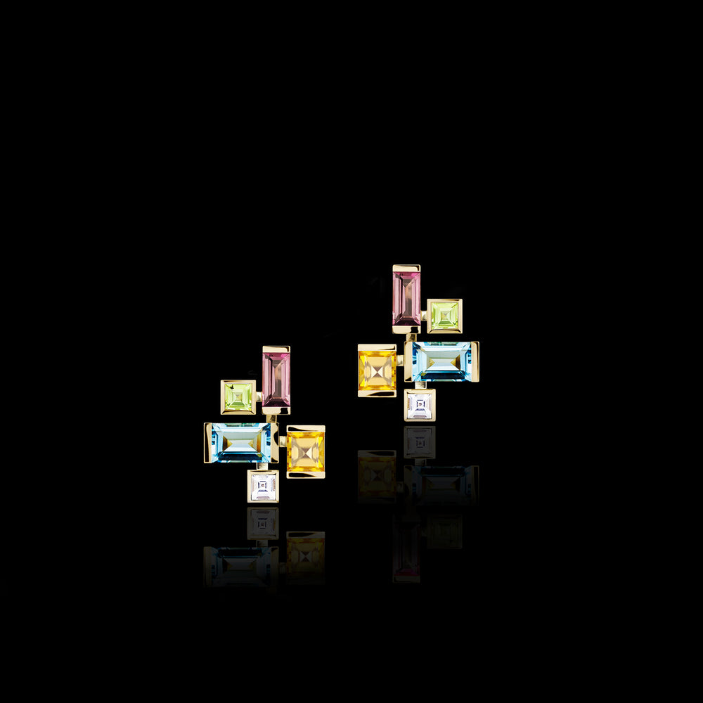 Cubism Colourburst small gemstone earrings in 18ct yellow gold by Stefano Canturi