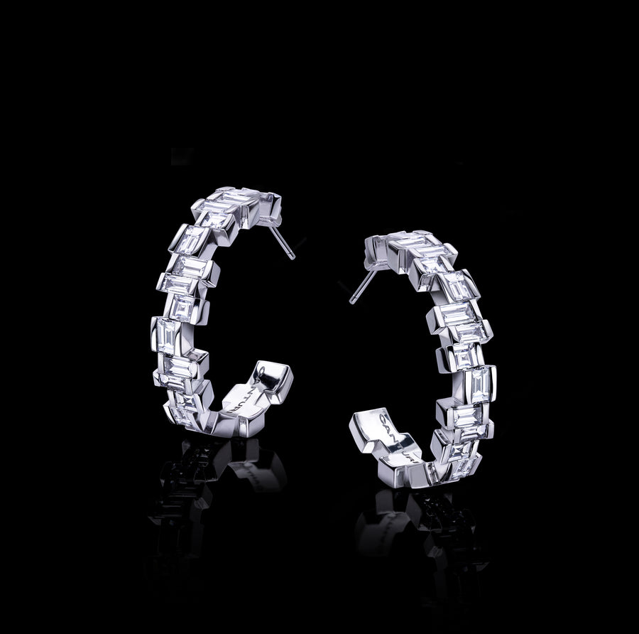 Cubism Radiant diamond hoop earrings in 18ct white gold by Stefano Canturi