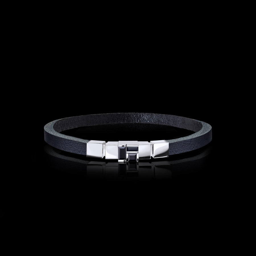 Cubism single set Australian black sapphire leather bracelet in 18ct white gold by Stefano Canturi