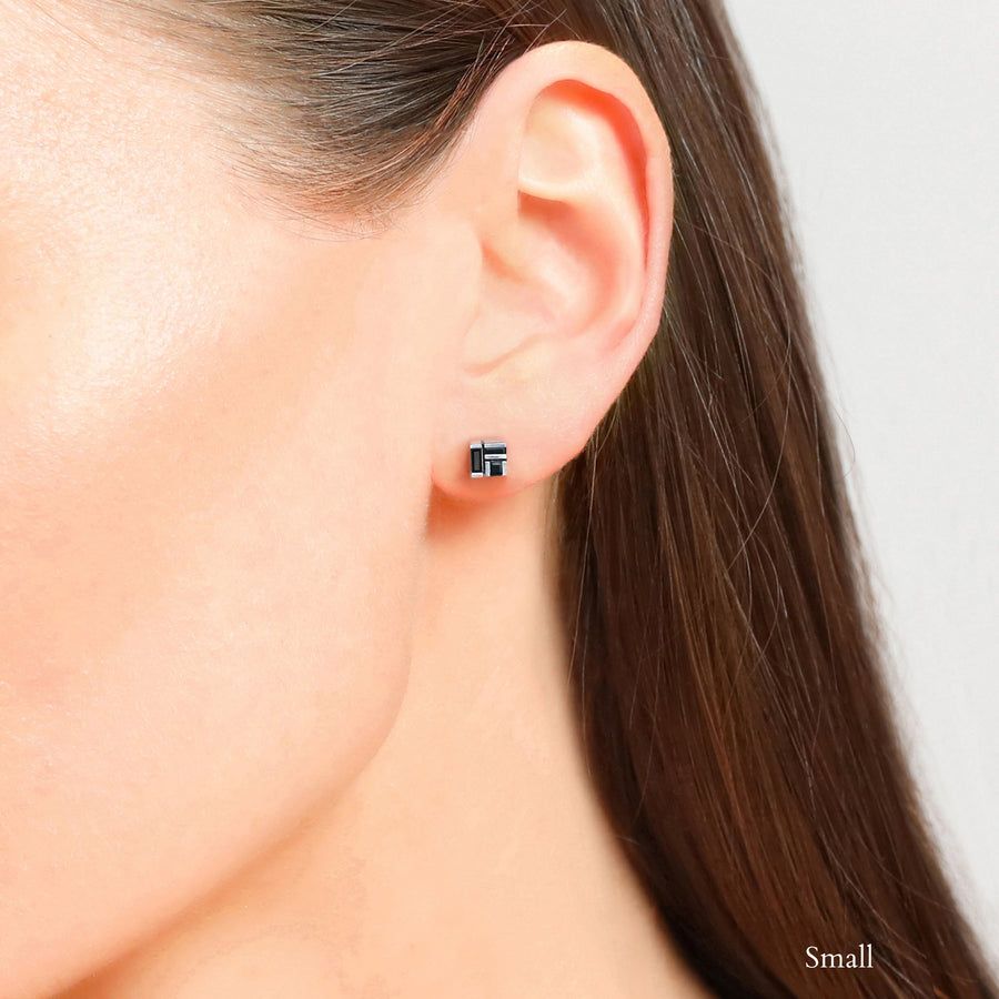 Cubism small Australian black sapphire stud earrings set in 18ct white gold by Stefano Canturi