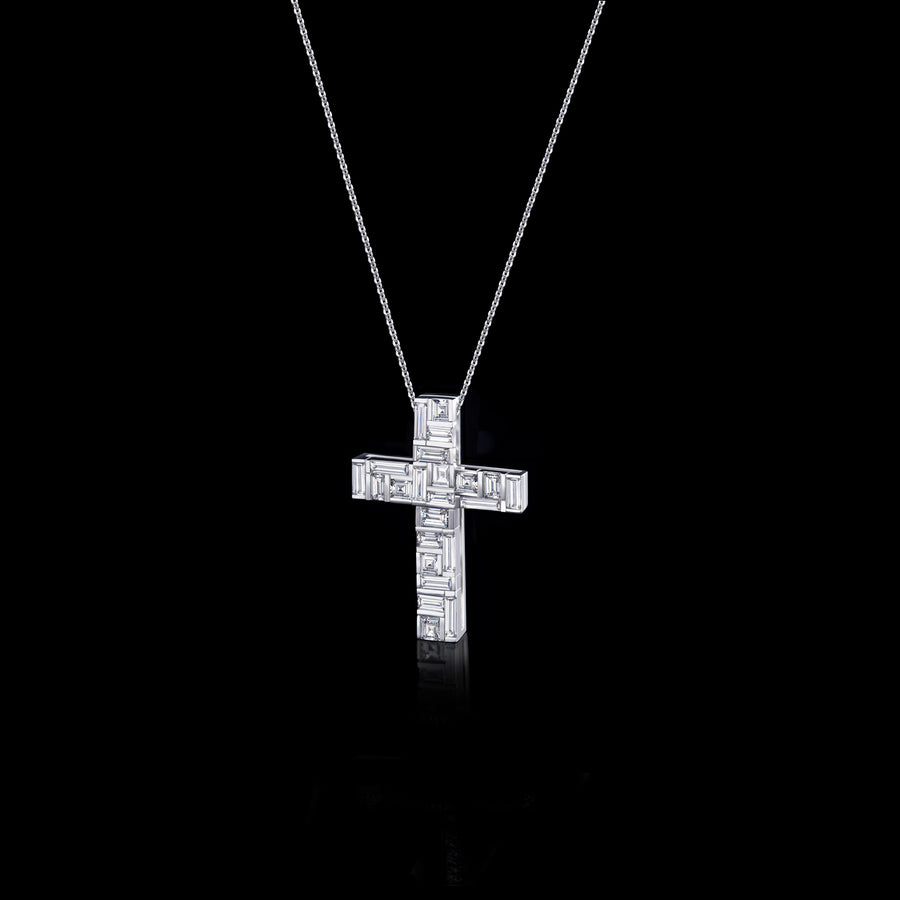 Cubism 23 set diamond cross necklace in 18ct white gold by Stefano Canturi