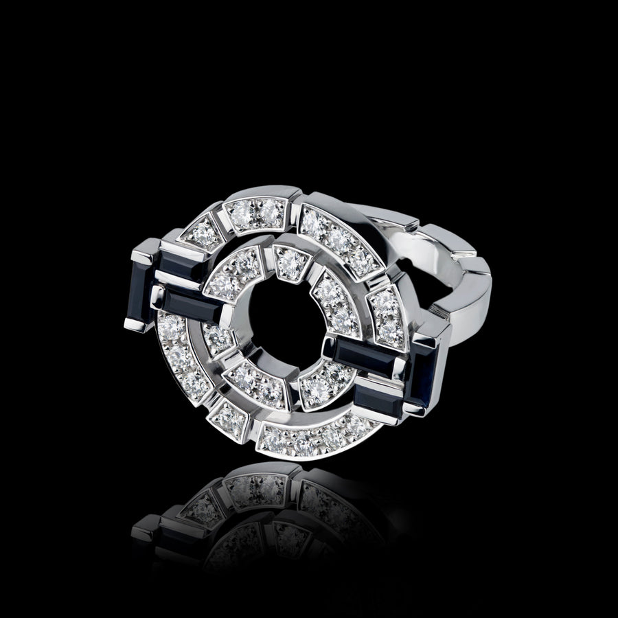 Regina double link diamond and Australian black sapphire ring by Stefano Canturi