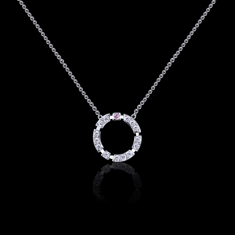 Regina diamond and Argyle pink diamond necklace in 18ct white gold by Stefano Canturi