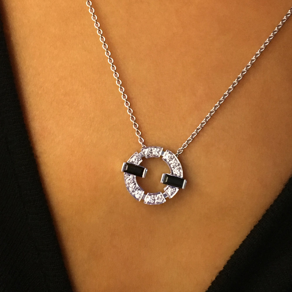 Regina single link diamond and Australian black sapphire necklace in 18ct white gold by Stefano Canturi