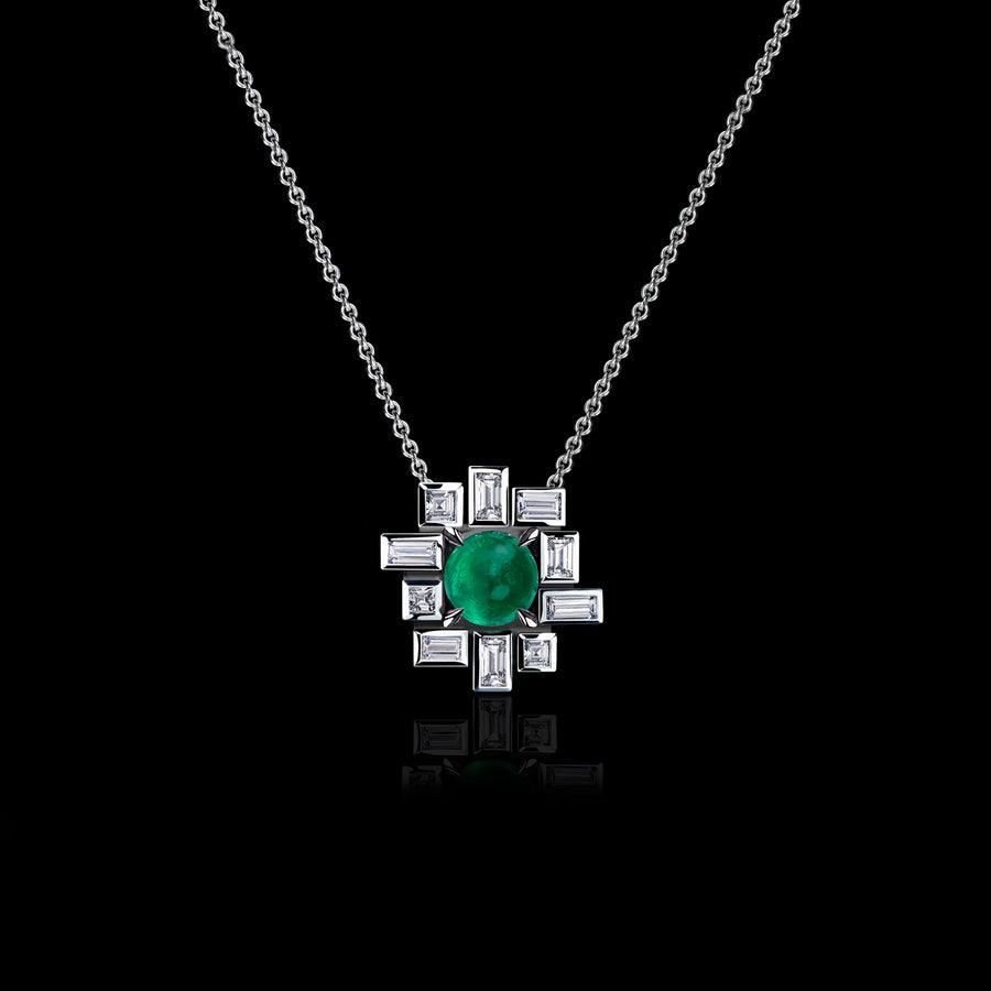 Stella diamond and green emerald necklace in 18ct white gold by Stefano Canturi