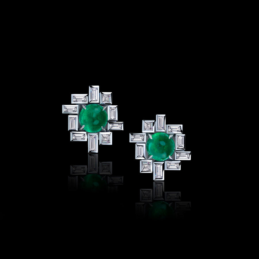 Stella Earrings (Diamonds and Green Emeralds)